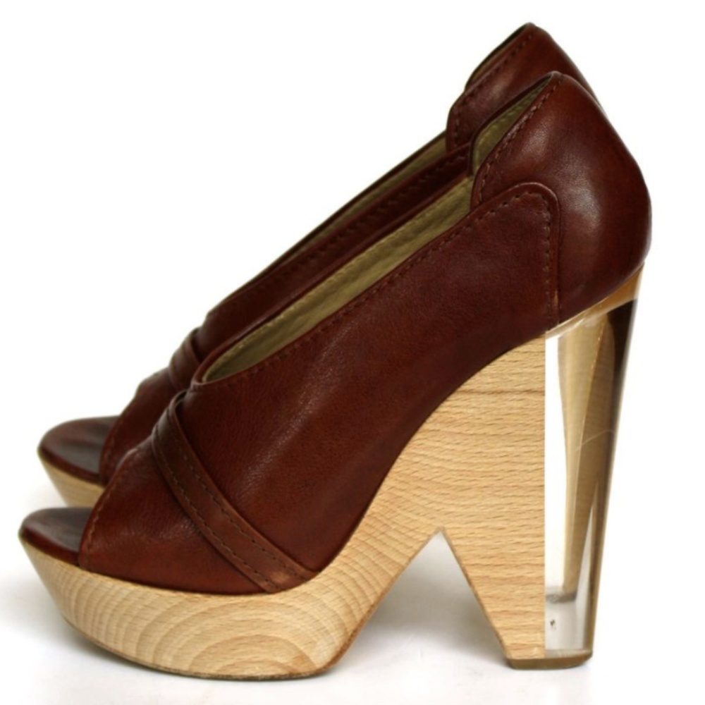 Chloé Wedge Sandals with Wood and Plexi Heel